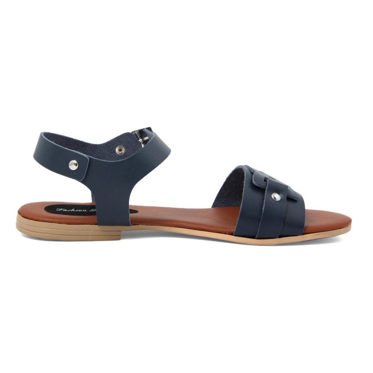 Sandali Flat Made in Italy in pelle colore Blu, Altezza tacco 1,2 cm