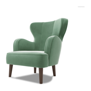 Jaudy - fauteuil - en velours - pieds en bois - Vert