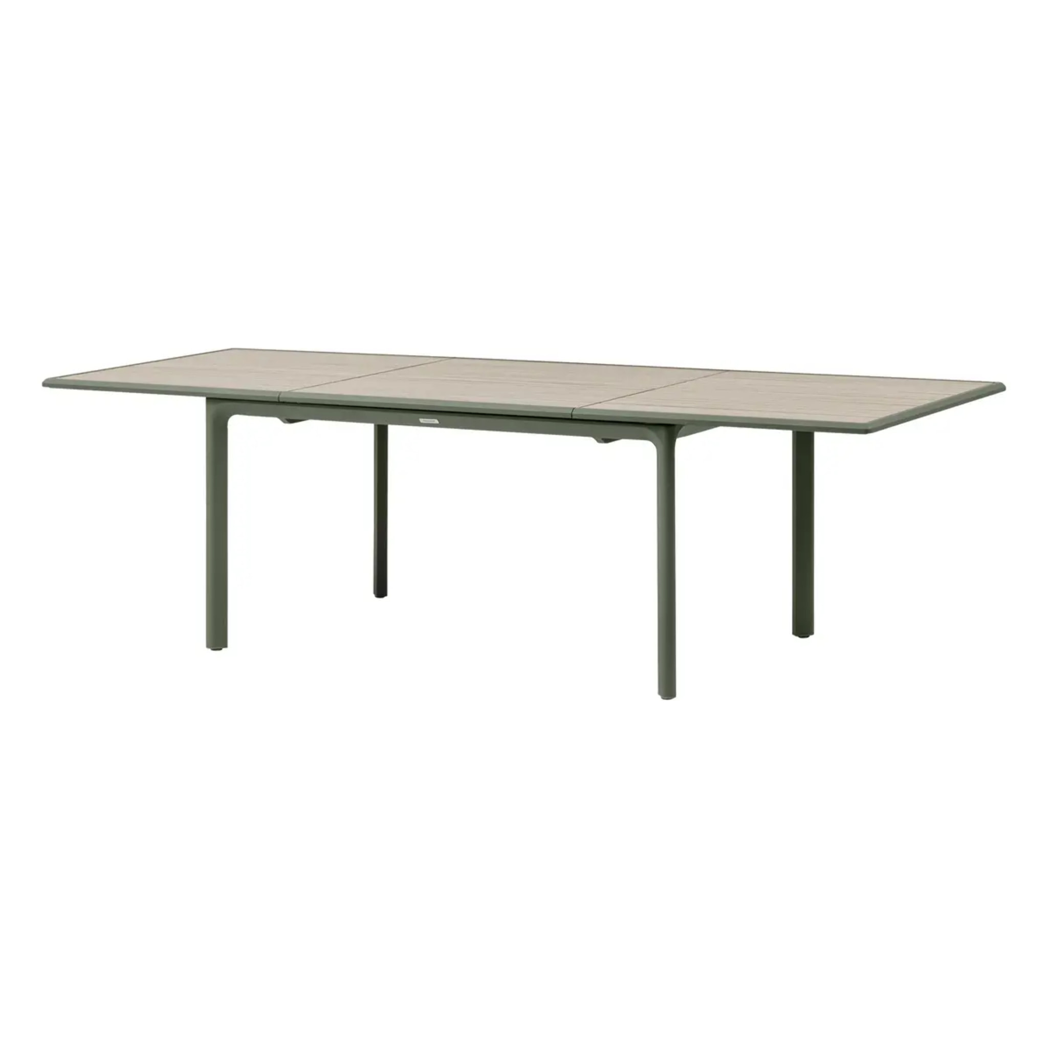 Table de jardin "Dilors" effet bois lin & vert laurier 10 places en aluminium