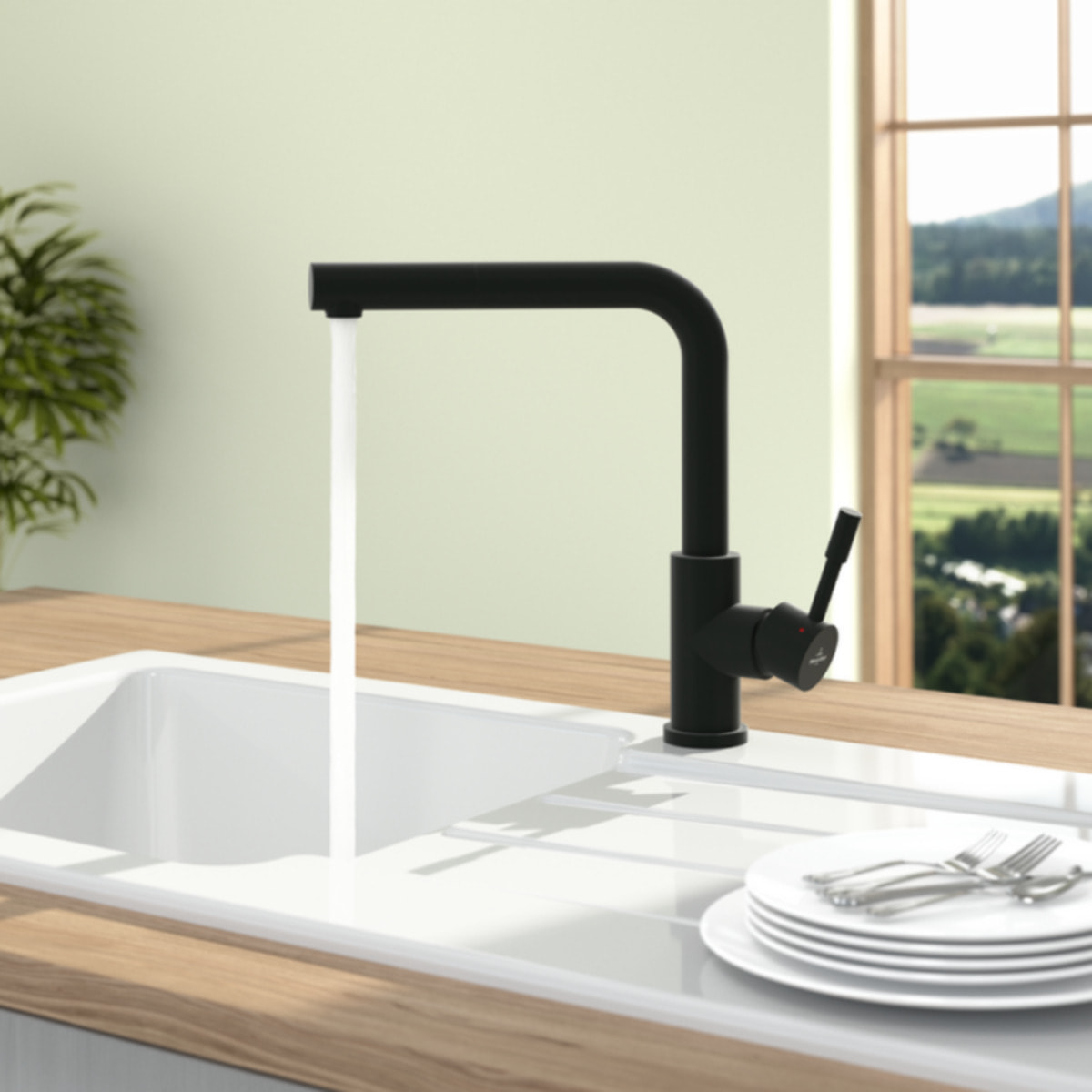 Robinet de cuisine avec douchette VILLEROY & BOCH Steel Shower Noir mat