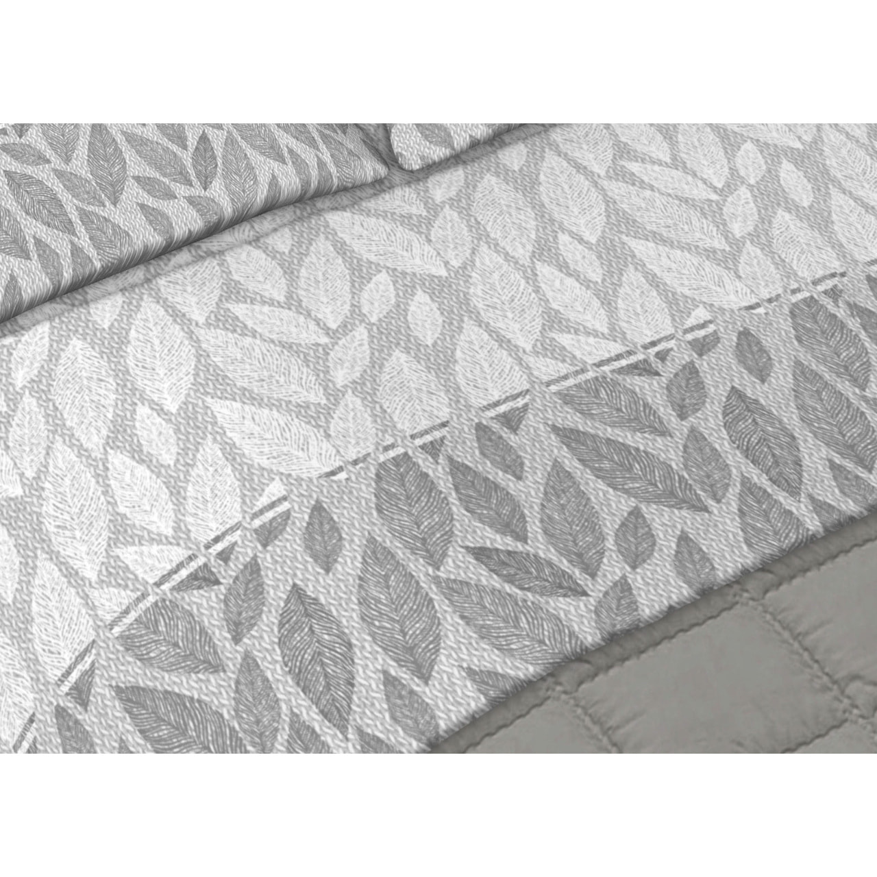 Completo Lenzuola In Calda Flanella Made in Italy Foglie Grigio