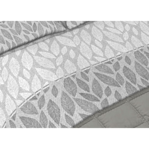 Completo Lenzuola In Calda Flanella Made in Italy Foglie Grigio