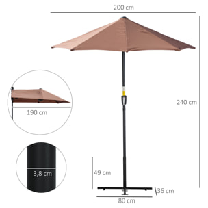 Sombrilla de Pared de Jardín 200x190x240 cm Parasol de Terraza con Manivela Poste de Acero y Base Cruzada Anti-UV para Terraza Balcón Café