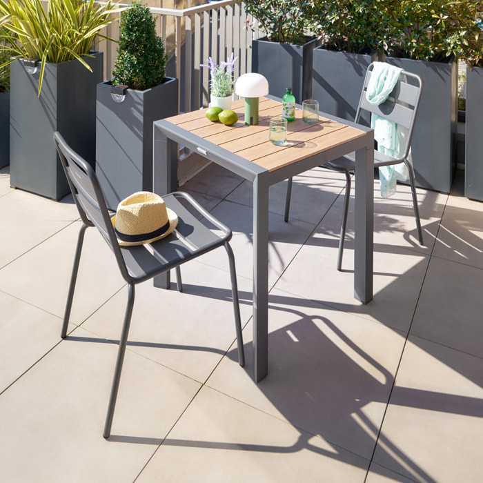 Table de jardin "Évasion" effet bois honey & graphite 2 places lates en aluminium