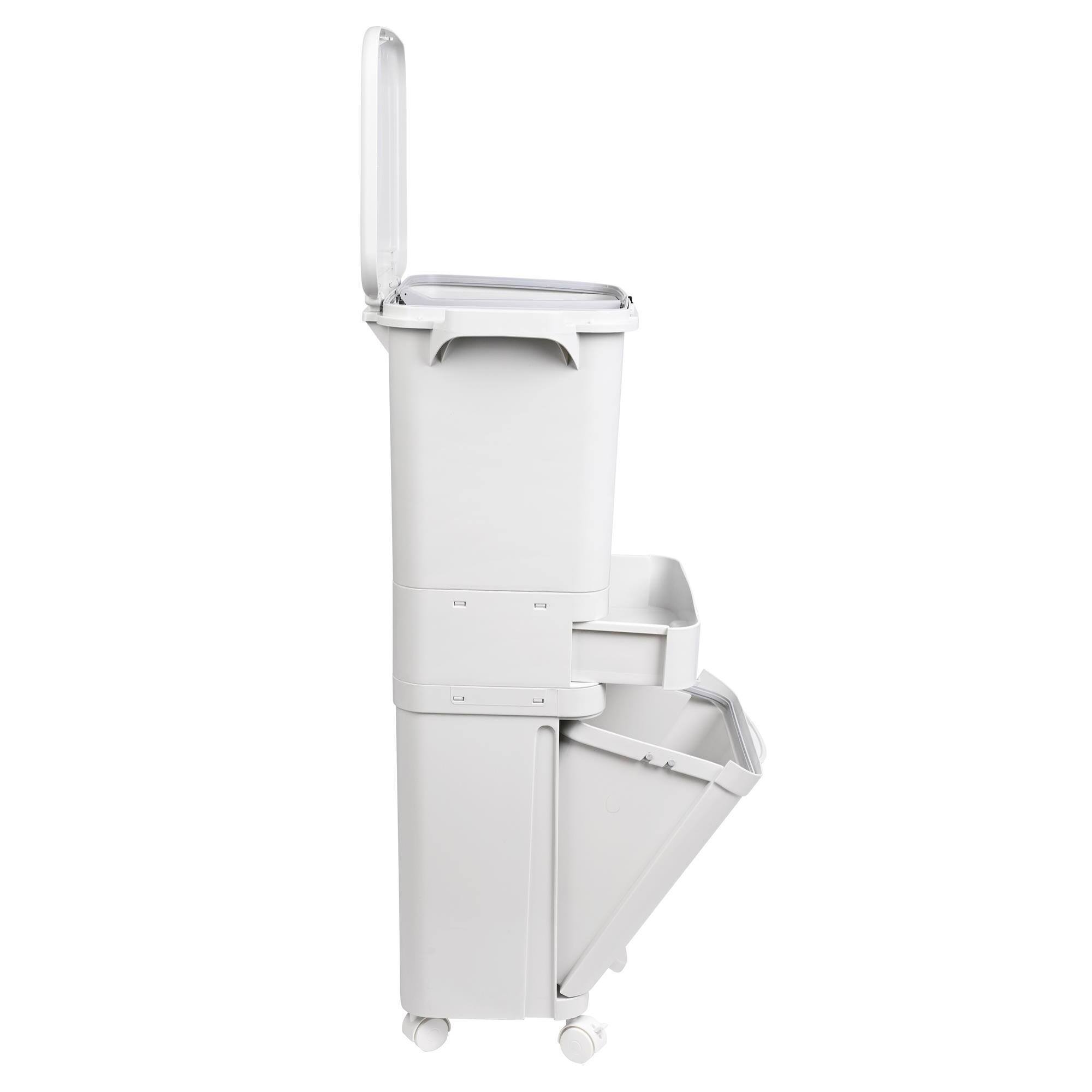 Papelera de reciclaje de clasificación selectiva con pedal, ruedas y asa de triple compartimento de 42l (24l + 4l + 14l).