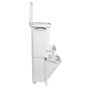 Papelera de reciclaje de clasificación selectiva con pedal, ruedas y asa de triple compartimento de 42l (24l + 4l + 14l).