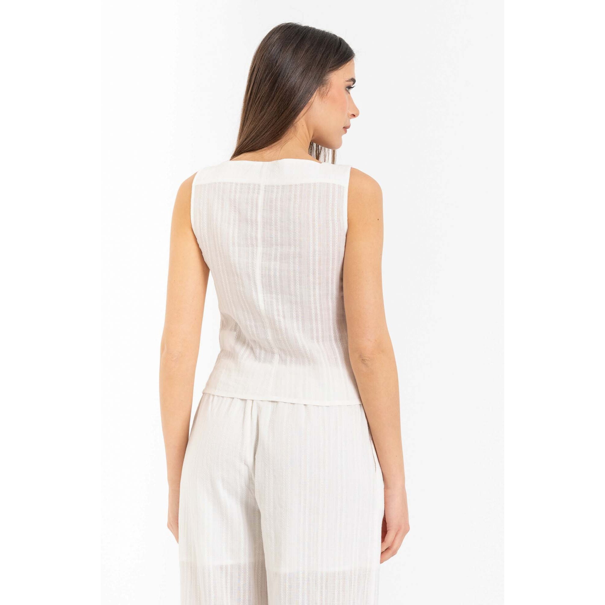 Kocca - Top in cotone a righe con scollo quadrato e bottoni Donna