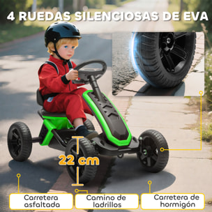 Kart Pedales, Go Kart con Ruedas Antideslizantes de EVA, Marco Metálico, Carga 30 kg, para Niños y Niñas de 2-5 Años, Verde