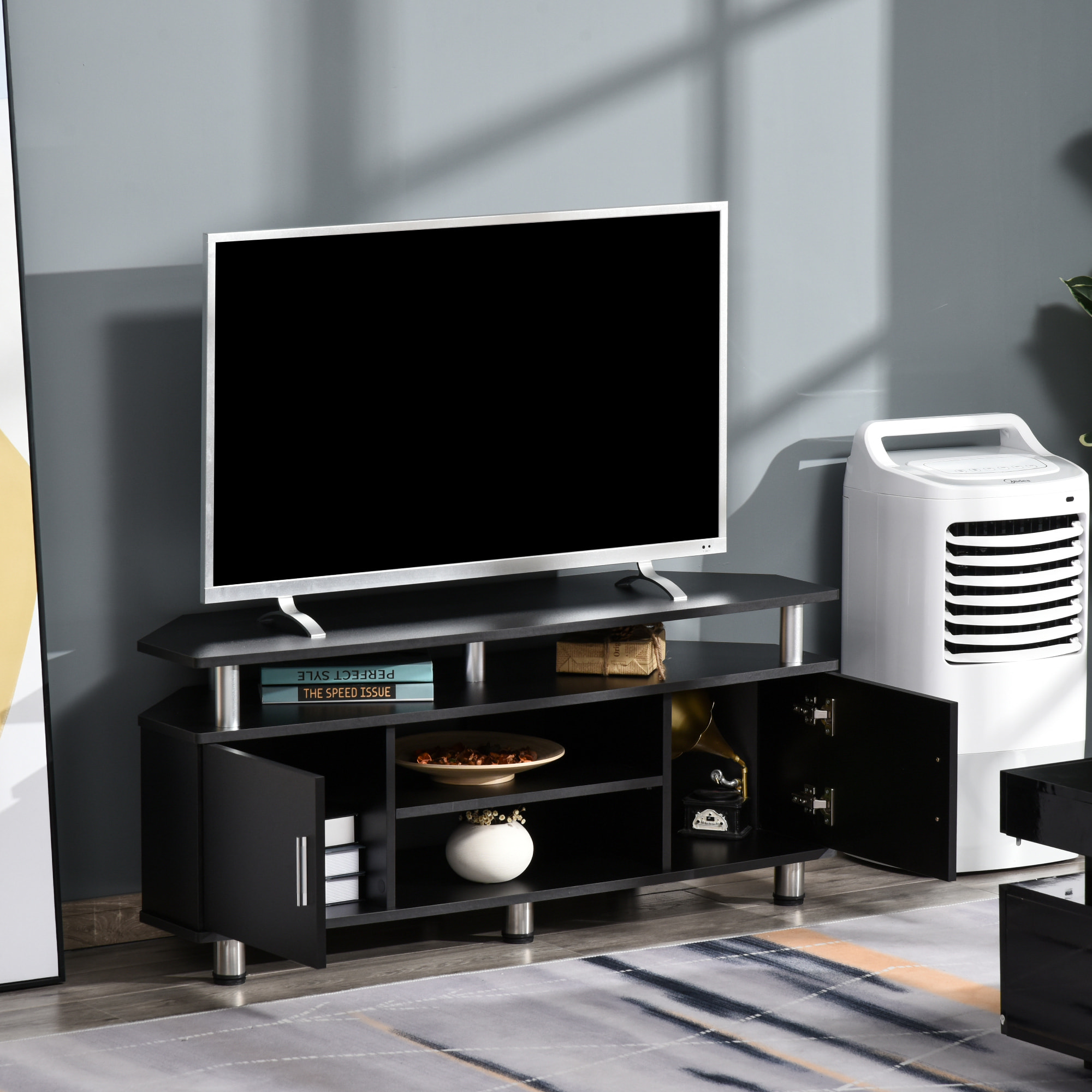 Meuble banc TV design contemporain multi-rangement