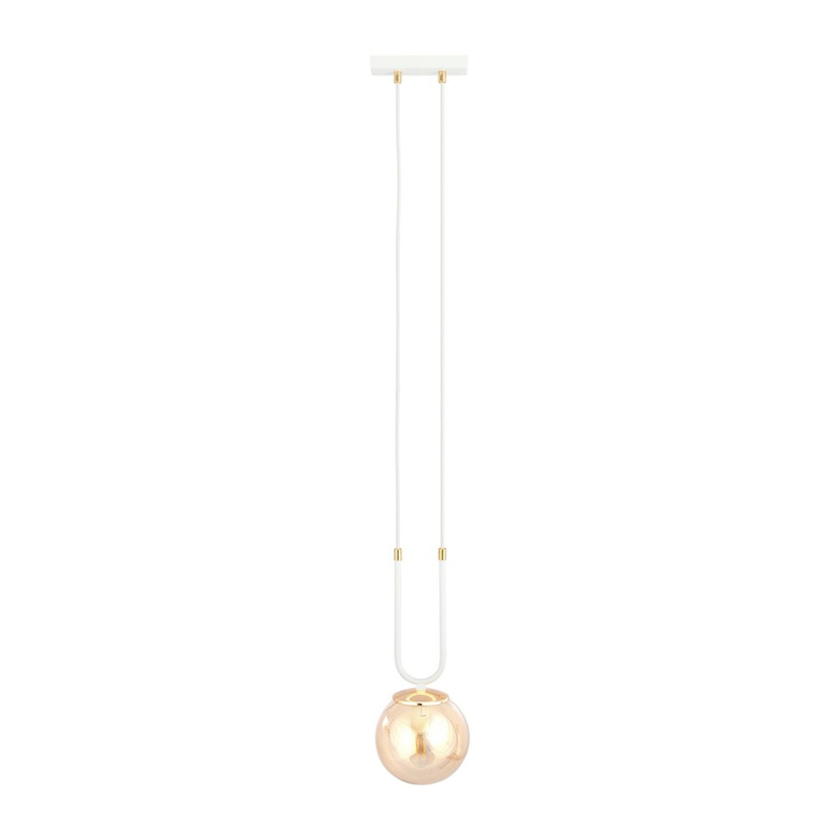 Lampada a sospensione GLAM in acciaio bianco e vetro ambrato