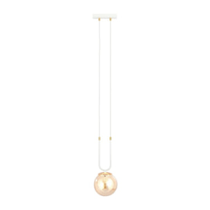 Lampada a sospensione GLAM in acciaio bianco e vetro ambrato