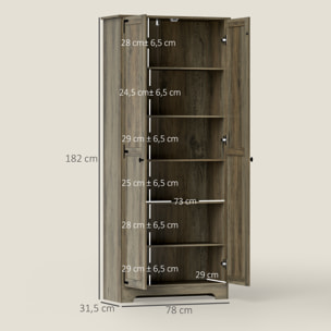 Alacena de Cocina Armario de Cocina Armario de Almacenaje con 2 Puertas y Estantes Ajustables para Comedor Salón 78x31,5x182 cm Marrón Grisáceo
