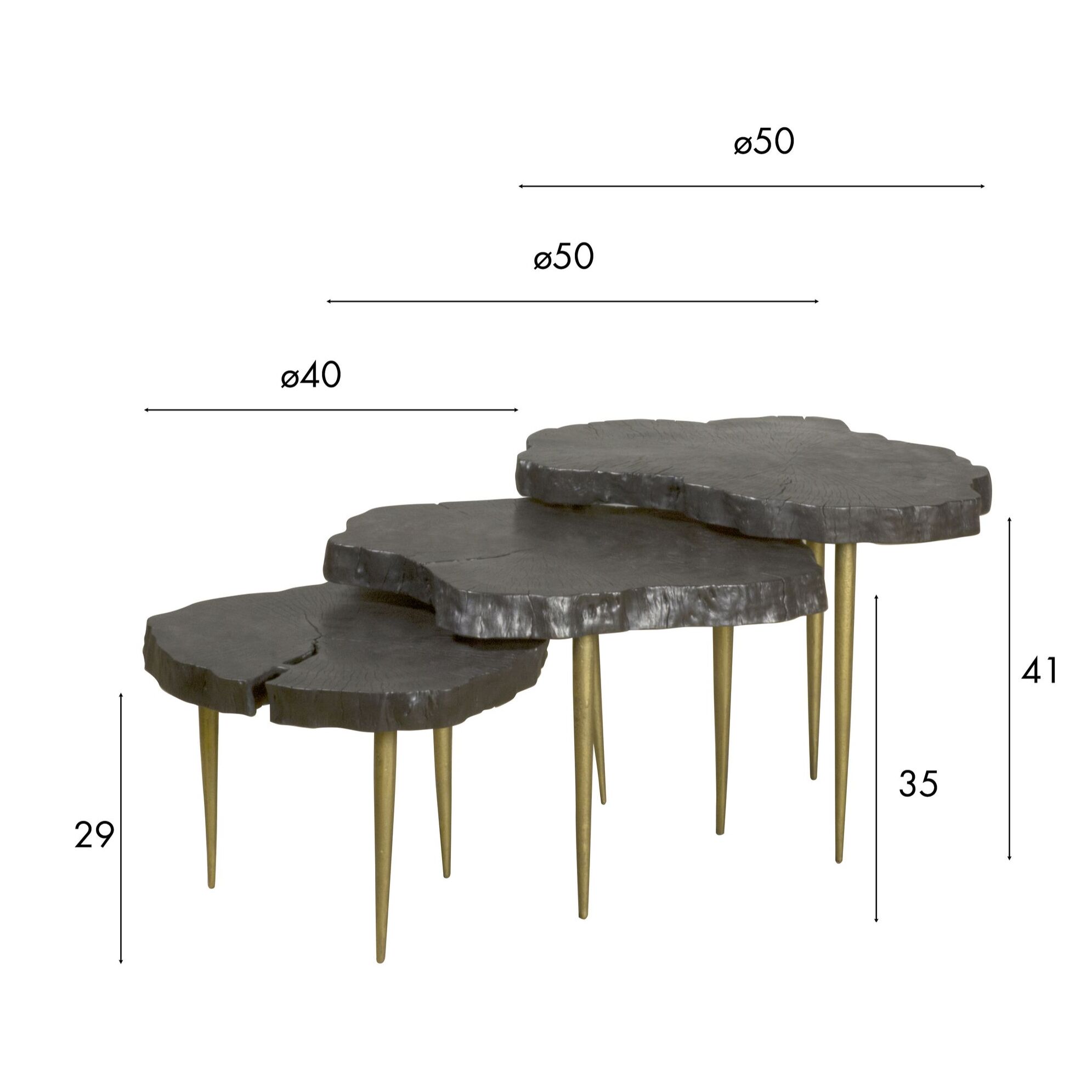 SET DE 3 TABLES GIGOGNES EN BOIS DE LITCHI BRULE 120X120X41 CM LITCHI