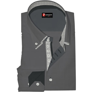 Camicia Uomo 2 Bottoni Button Down 7bottoni Doppio Coll Oxford Unito Grigio Scuro