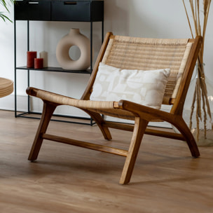 Fauteuil en bois de teck et tressage vannerie en rotin - Kilka