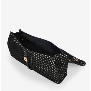 Bolso bandolera negro con malla de rafia