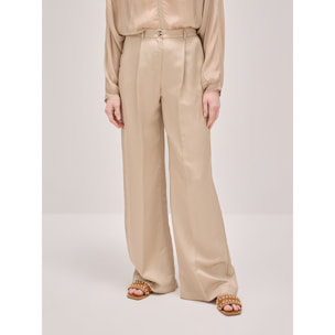 Oltre - Pantalones wide leg mezcla de lino - Beige