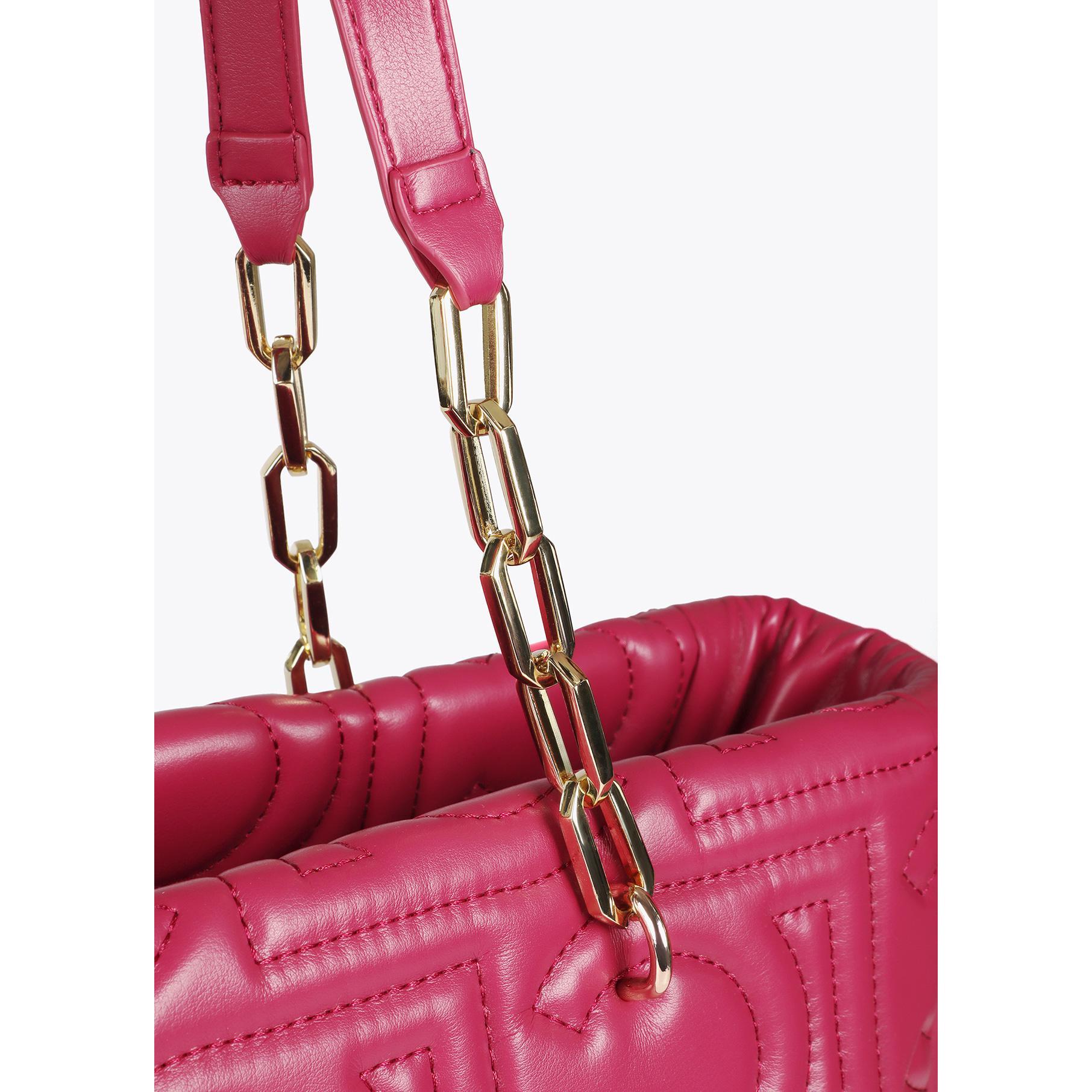Shopper trapuntata logata in effetto pelle con manico catena mista