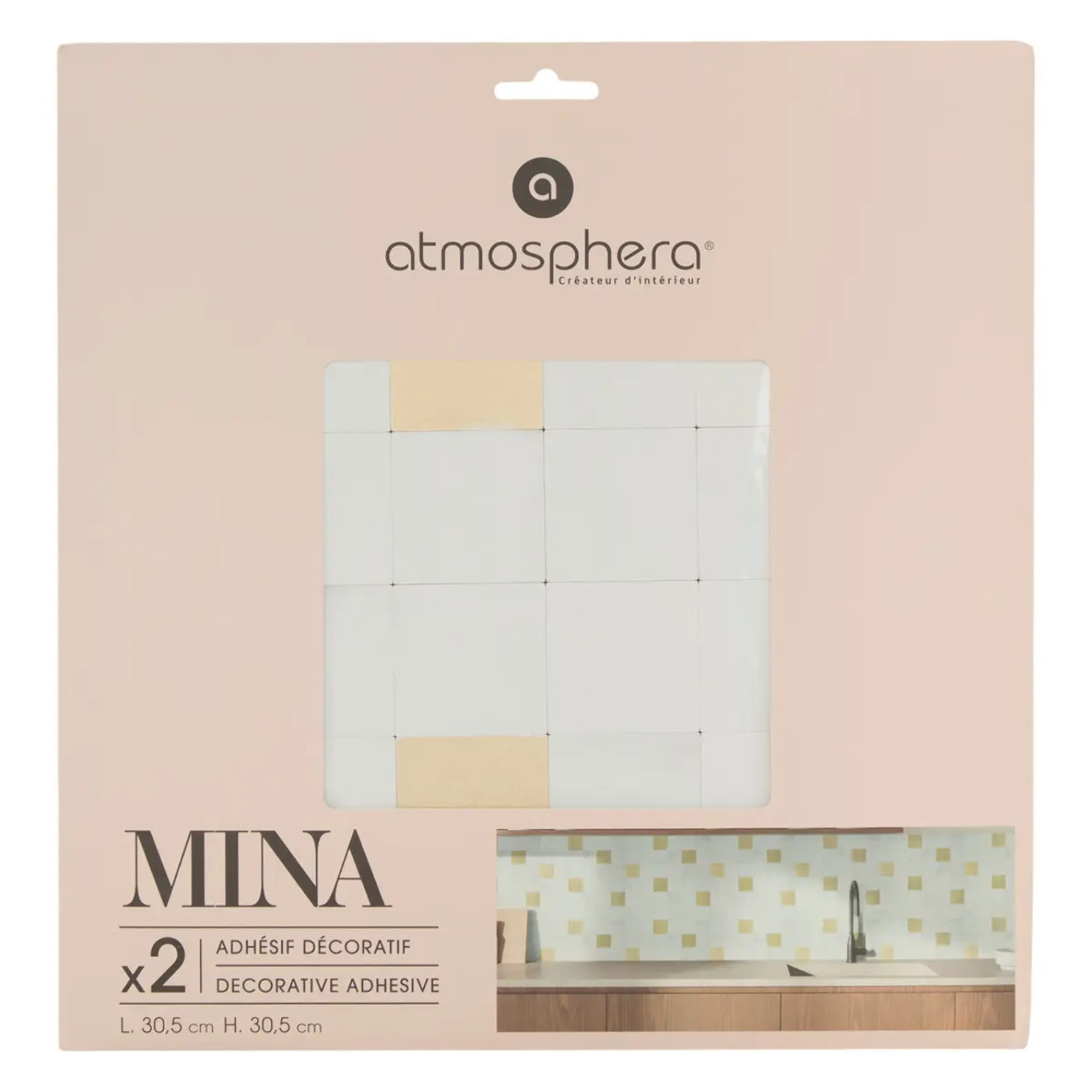 Lot de 2 stickers muraux Mina 30x30cm carreaux blancs