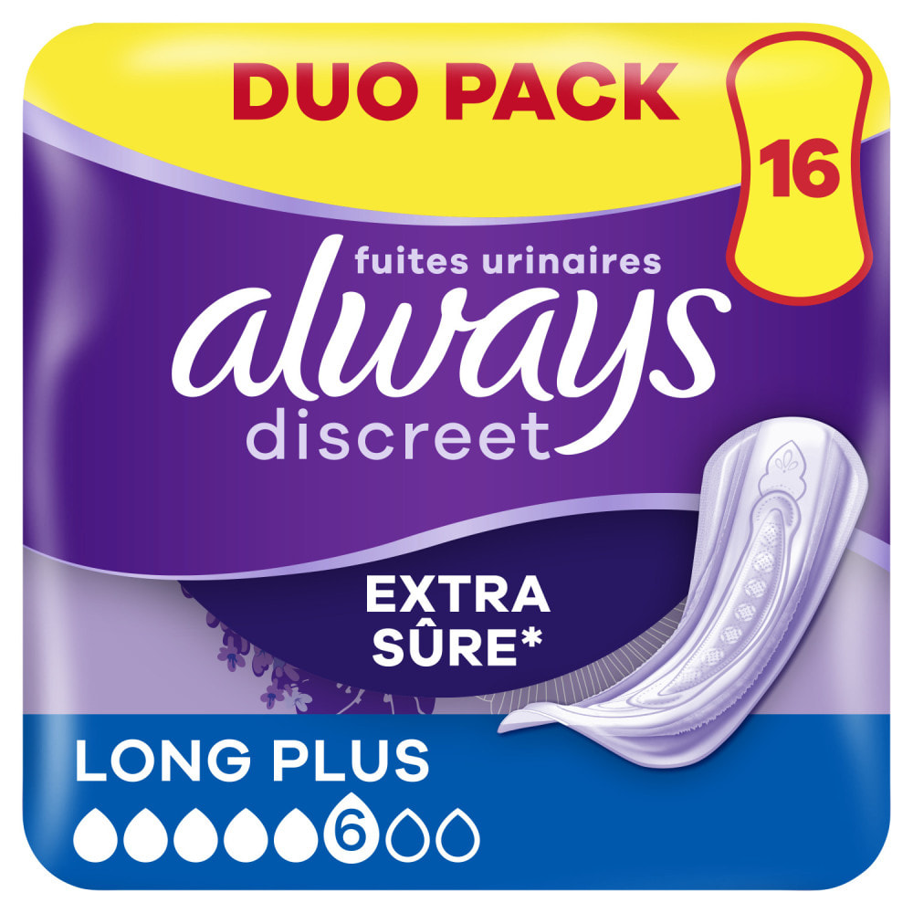 6x16 Serviettes pour Fuites Urinaires Always Discreet - Long Plus