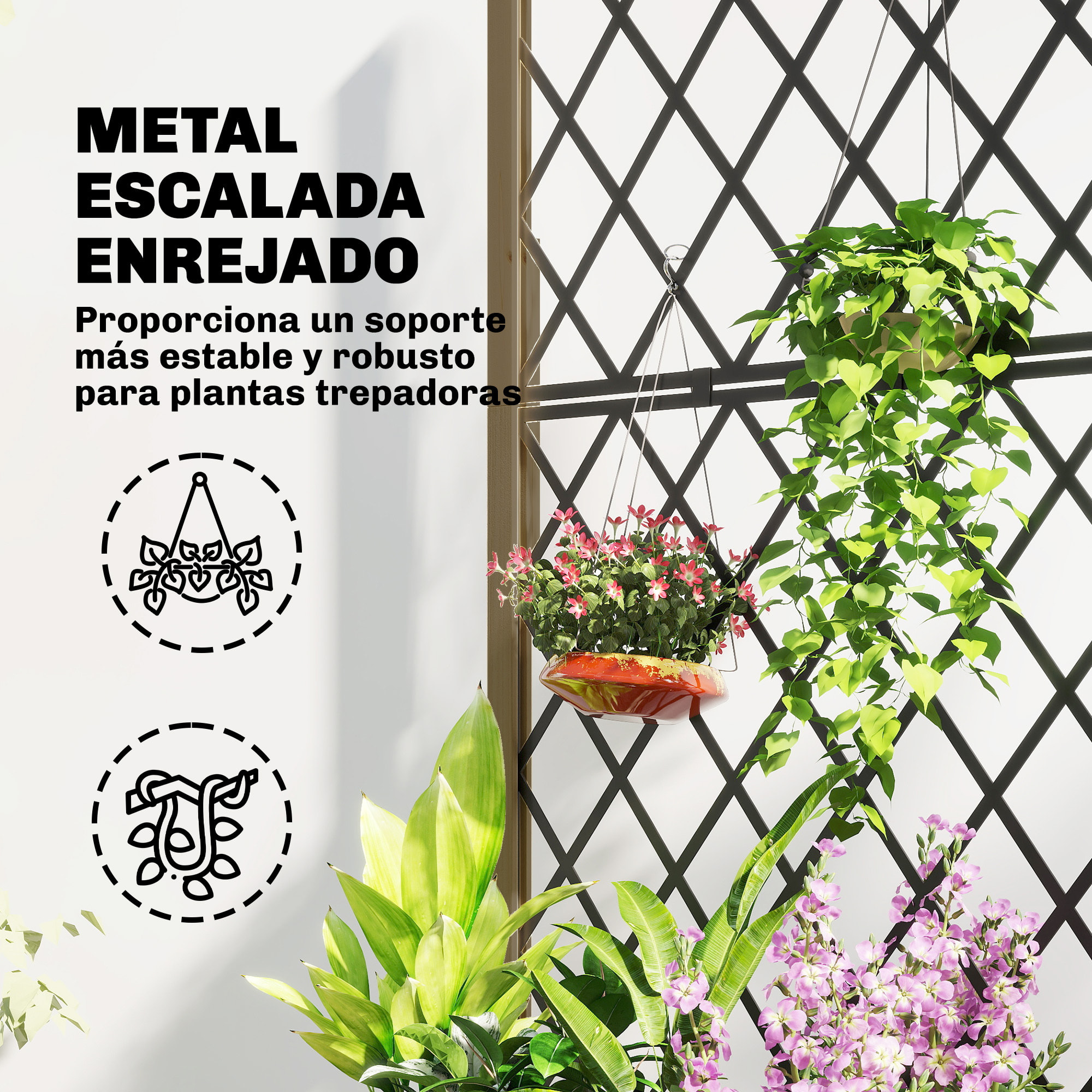 Jardinera de Madera con Enrejado Metálico y Ruedas, Jardinera Exterior Grande para Plantas Trepadoras, Macetero Elevado para Patio, Terraza, 72x36x168 cm, Carbonizado