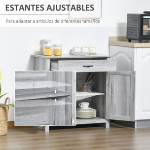 HOMCOM Aparador de Cocina con 1 Cajón 2 Puertas y Estante Interior Ajustable Mueble Auxiliar Decorativo para Comedor Salón 80x39,7x80 cm Gris