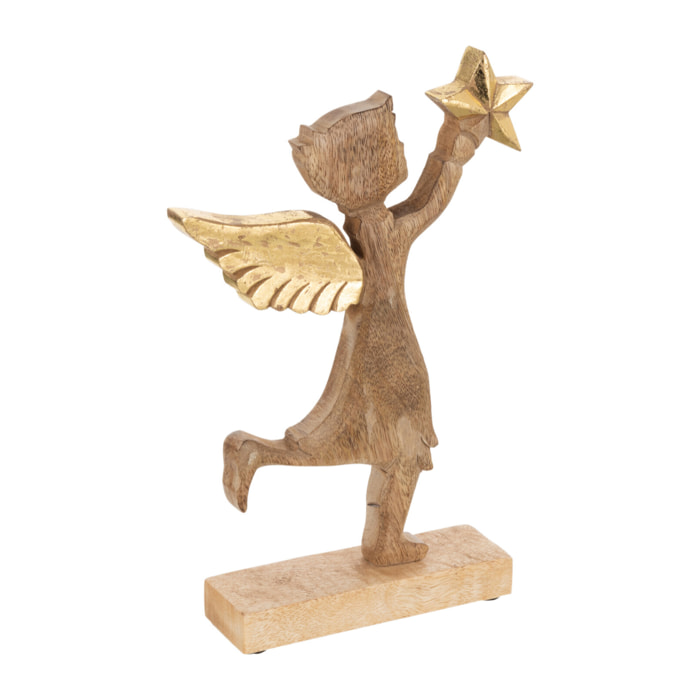 J-Line figurine Ange + Etoile - bois de Manguier - aluminium - naturel/or - large