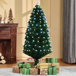 HOMCOM Albero di Natale Artificiale con Luci LED e Fibre Ottiche e Base in Metallo Pieghevole 150cm - Verde