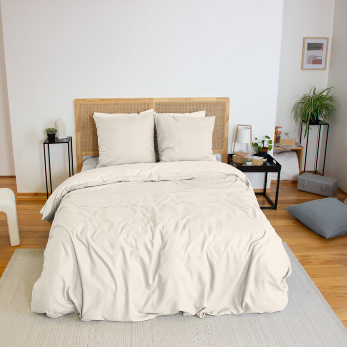 Parure housse de couette 3PCS en MICROFIBRE EFFET FLANELLE - CREME