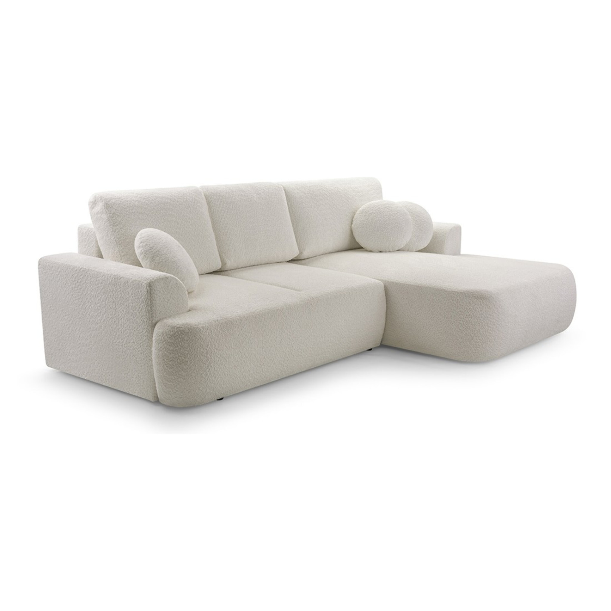 Candela - canapé d'angle droit 4 places - convertible avec coffre - en tissu bouclette - Beige