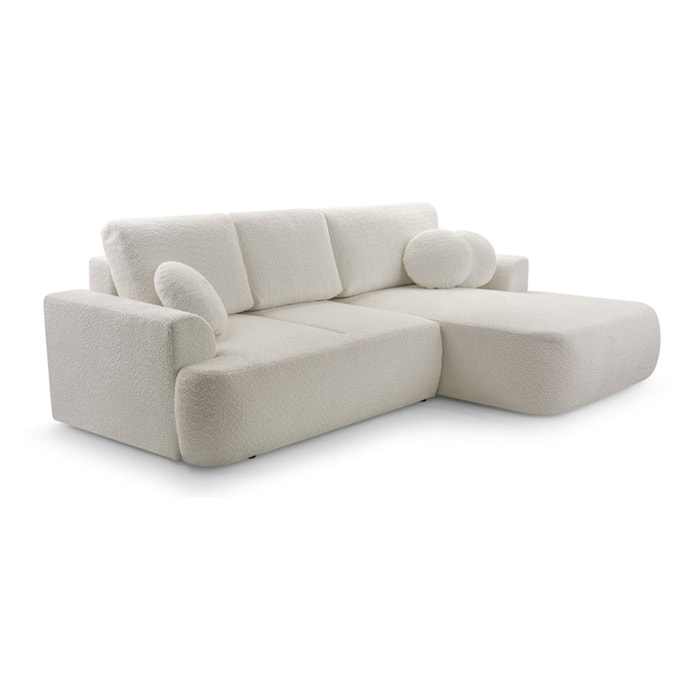 Candela - canapé d'angle droit 4 places - convertible avec coffre - en tissu bouclette - Beige