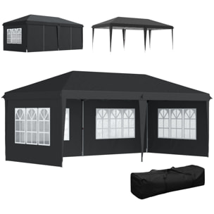 Tonnelle pop up pliante - barnum pliable - 4 cotés démontables - 4 fenêtres - acier oxford haute densité noir