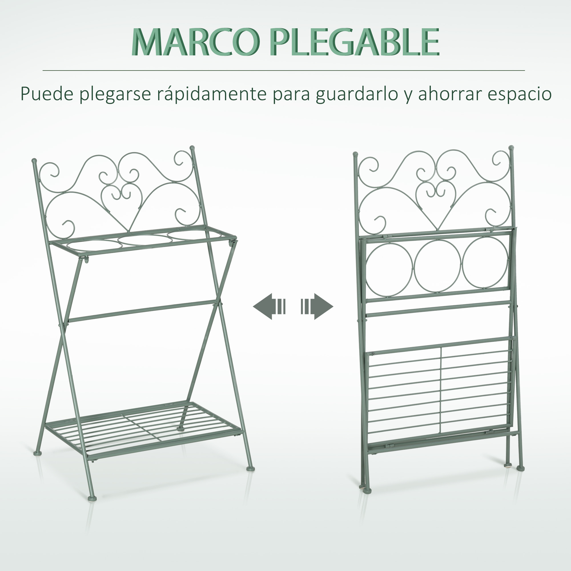 Soporte Metal para Plantas Flores Plegable con 3 Macetas y Estante 47x37x78,5 cm