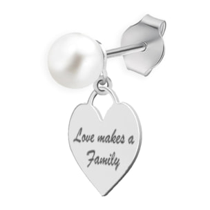 Orecchino Singolo Love Makes a Family Cuore Perle Argento