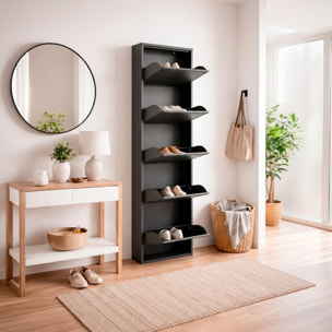Scarpiera Slim In Metallo 5 Ante A Ribalta Ultra Sottile Salvaspazio Mobile Portascarpe Moderno Ingresso Camera Corridoio 172 x 50 x 15 Cm Nero
