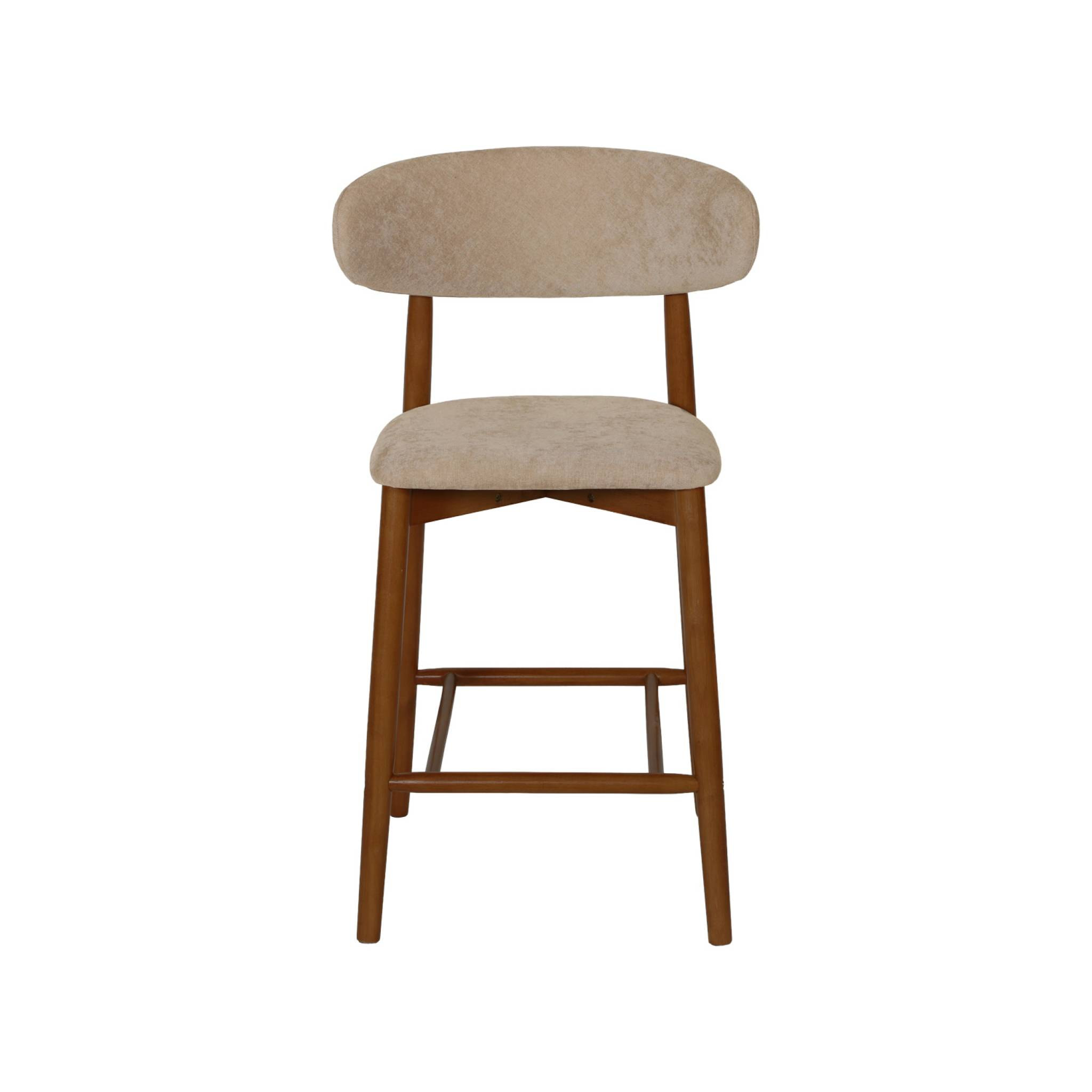 Tabouret de bar bois d'hévéa noyer et tissu chenille (lot de 2)  PAOLA
