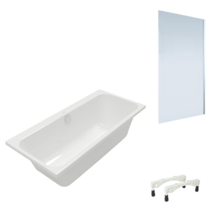 Baignoire droite VILLEROY & BOCH Architectura avec pieds 180 x 80 cm Blanc + Pare bain droite AURYS Mist 1 chromé