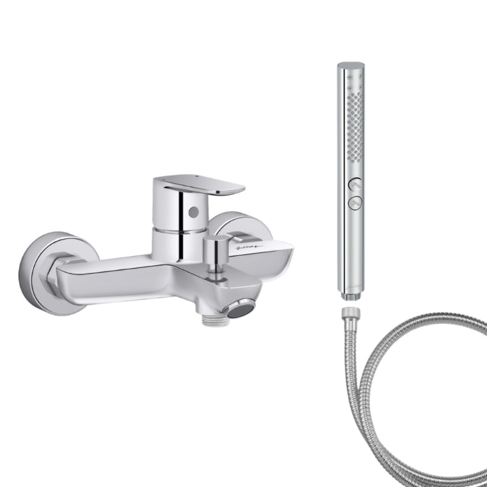 Mitigeur baignoire July+ + pommeau de douche Shift+ rond + flexible de douche métal