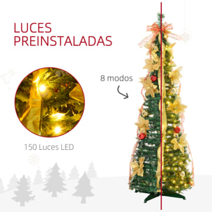 Árbol de Navidad 150 cm Árbol de Navidad Artificial Plegable con Luces LED y Adornos Pre-instalados Árbol Navideño para Interior Verde