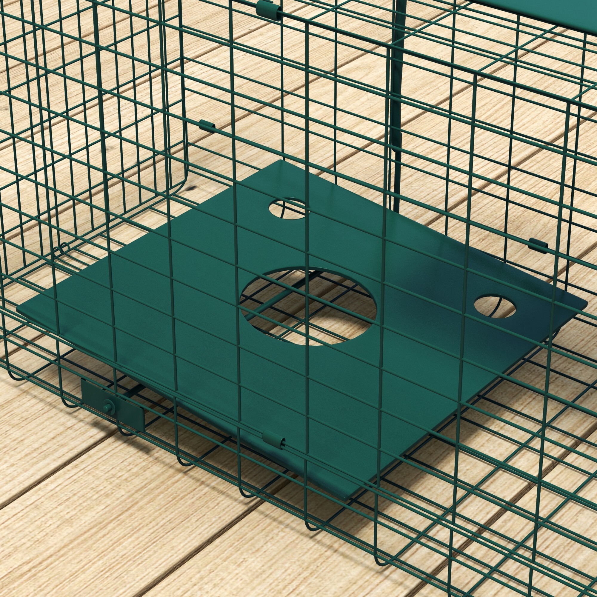 Piège de capture pour petits animaux type lapin rat - entrée, poignée - dim. 80L x 25l x 30H cm - acier vert