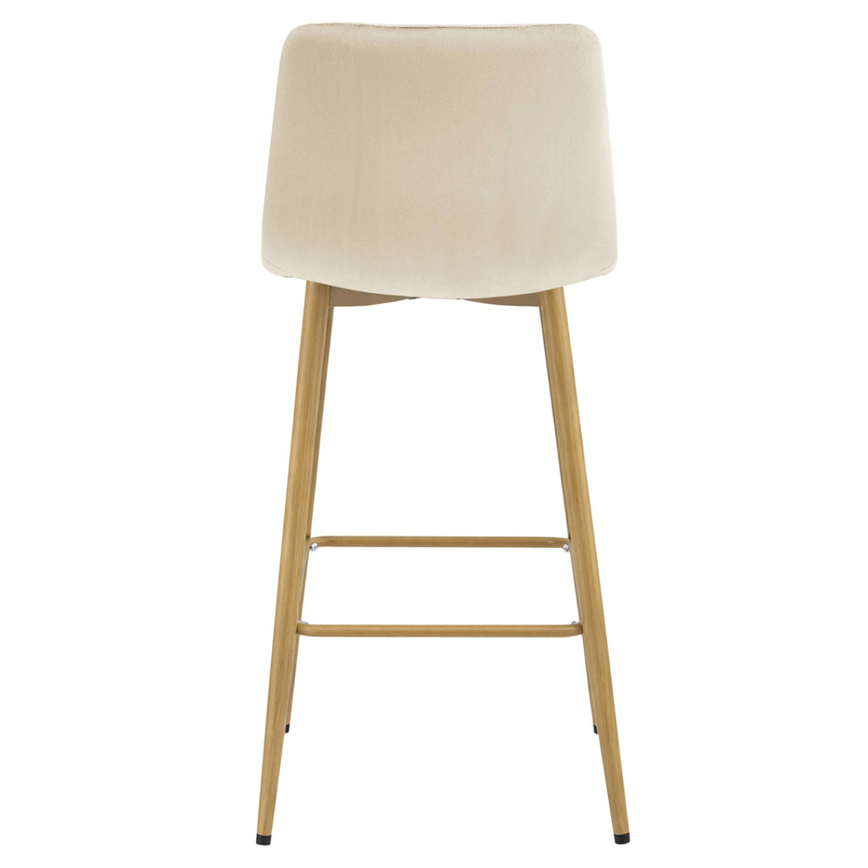 Sgabello Alto Arceto in Velluto Beige e Gambe Rovere