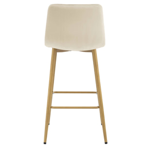Sgabello Alto Arceto in Velluto Beige e Gambe Rovere