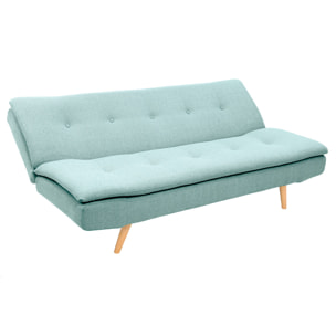 Canapé convertible scandinave 3 places en tissu vert lagon et bois clair SENSO