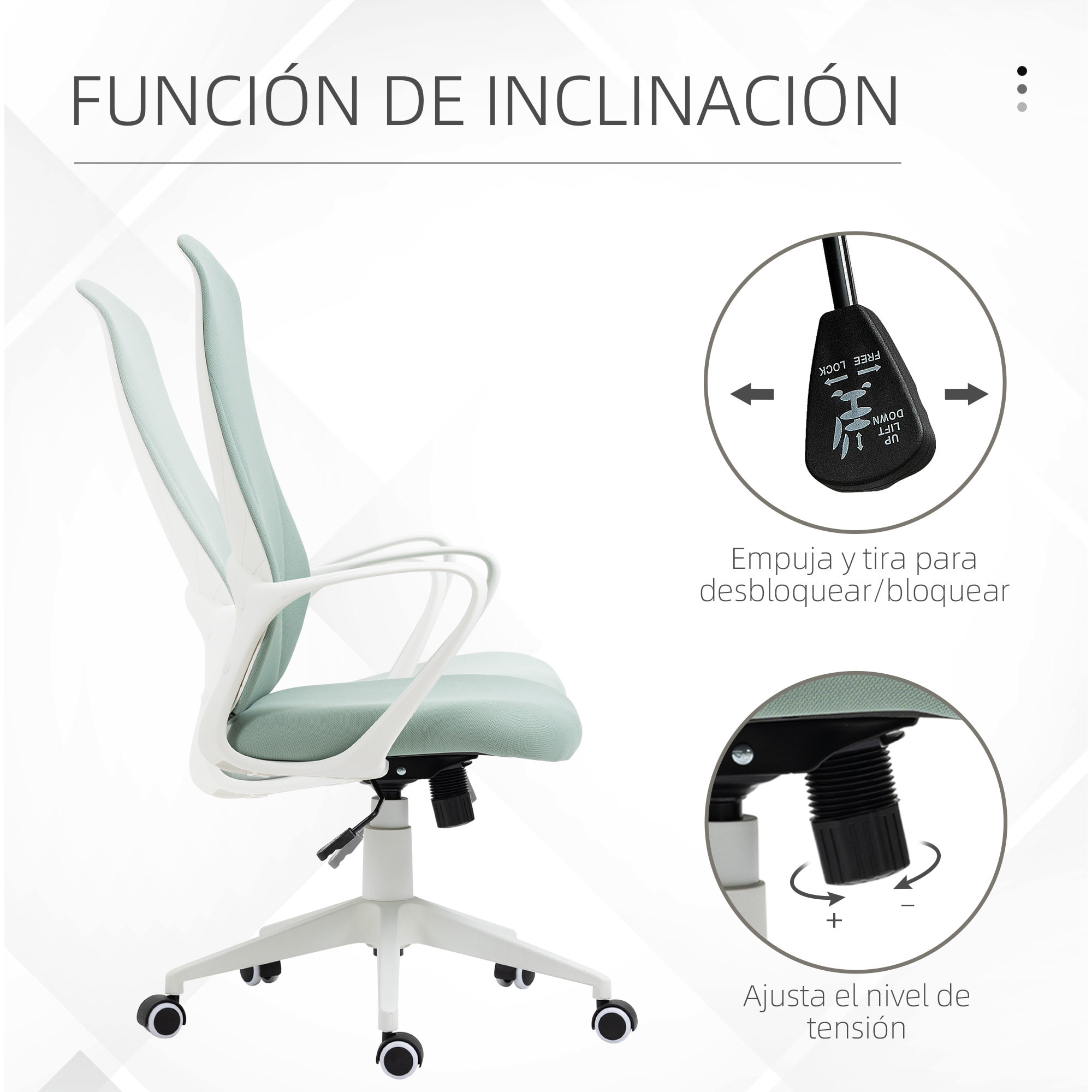 Silla de Oficina Giratoria Silla de Escritorio Juvenil con Altura Ajustable Función de Basculante Reposabrazos y Respaldo Alto 62x56x110-119,5 cm Verde