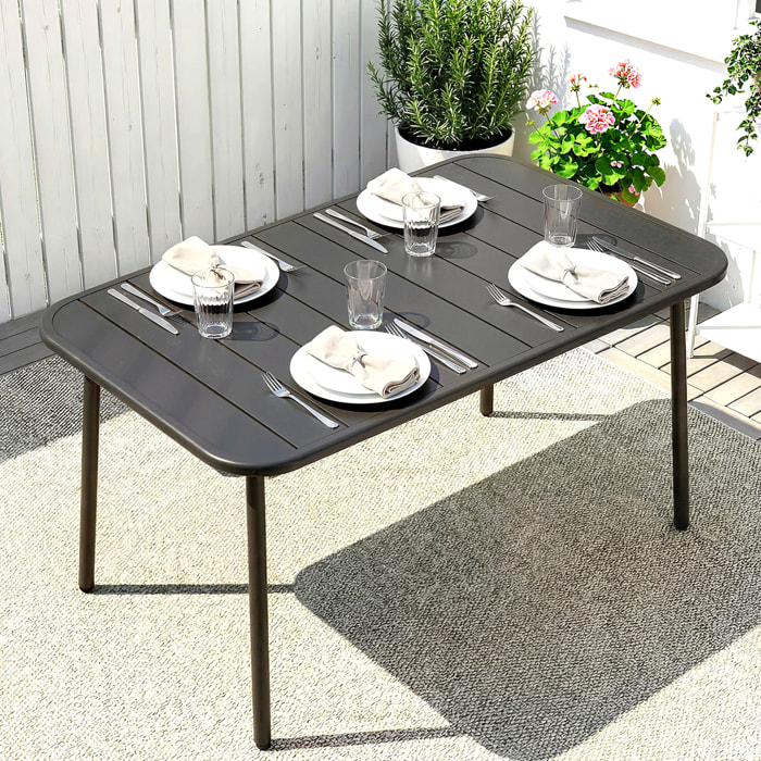 Mesa de Comedor de Jardín Rectangular, 120x70x72 cm, Mesa de Terraza Exterior de Acero con Tablero con Listones, para 4 Personas, Carga 50 kg, para Patio, Balcón, Gris