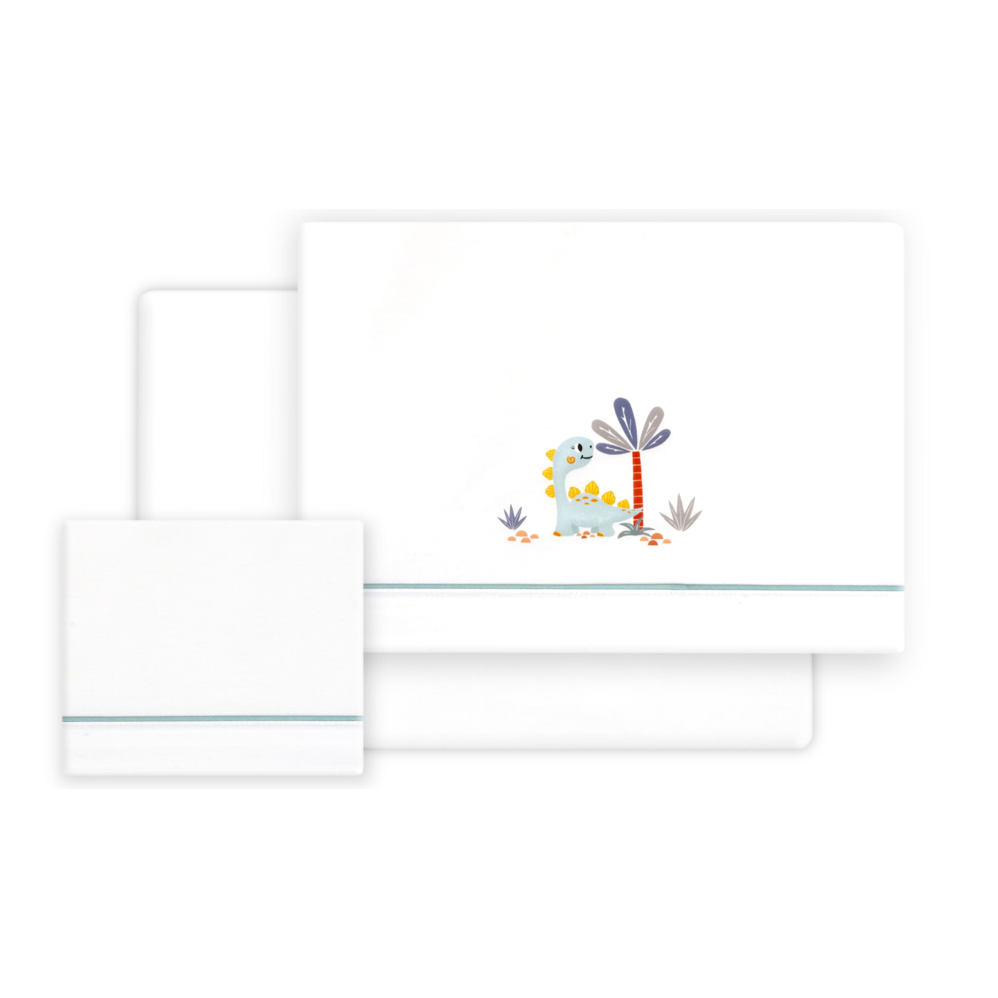 Triptico Cuna Estampado Dinosaurio Palmera + Broche Bco/Verde