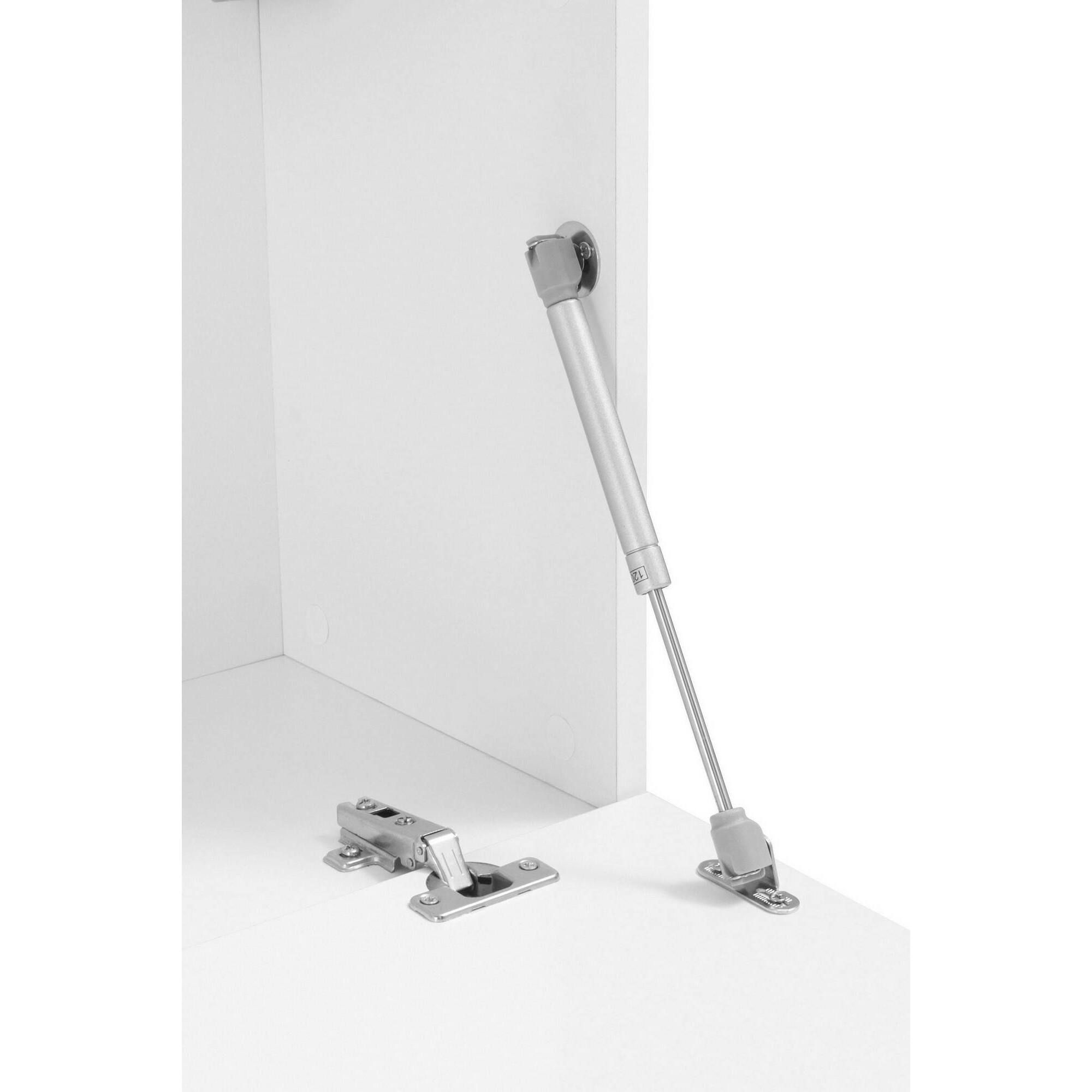 Parete attrezzata Carmelo, Set salotto porta TV a 5 ante, Mobile soggiorno multiuso, 100% Made in Italy, cm 340x30h180, Bianco lucido