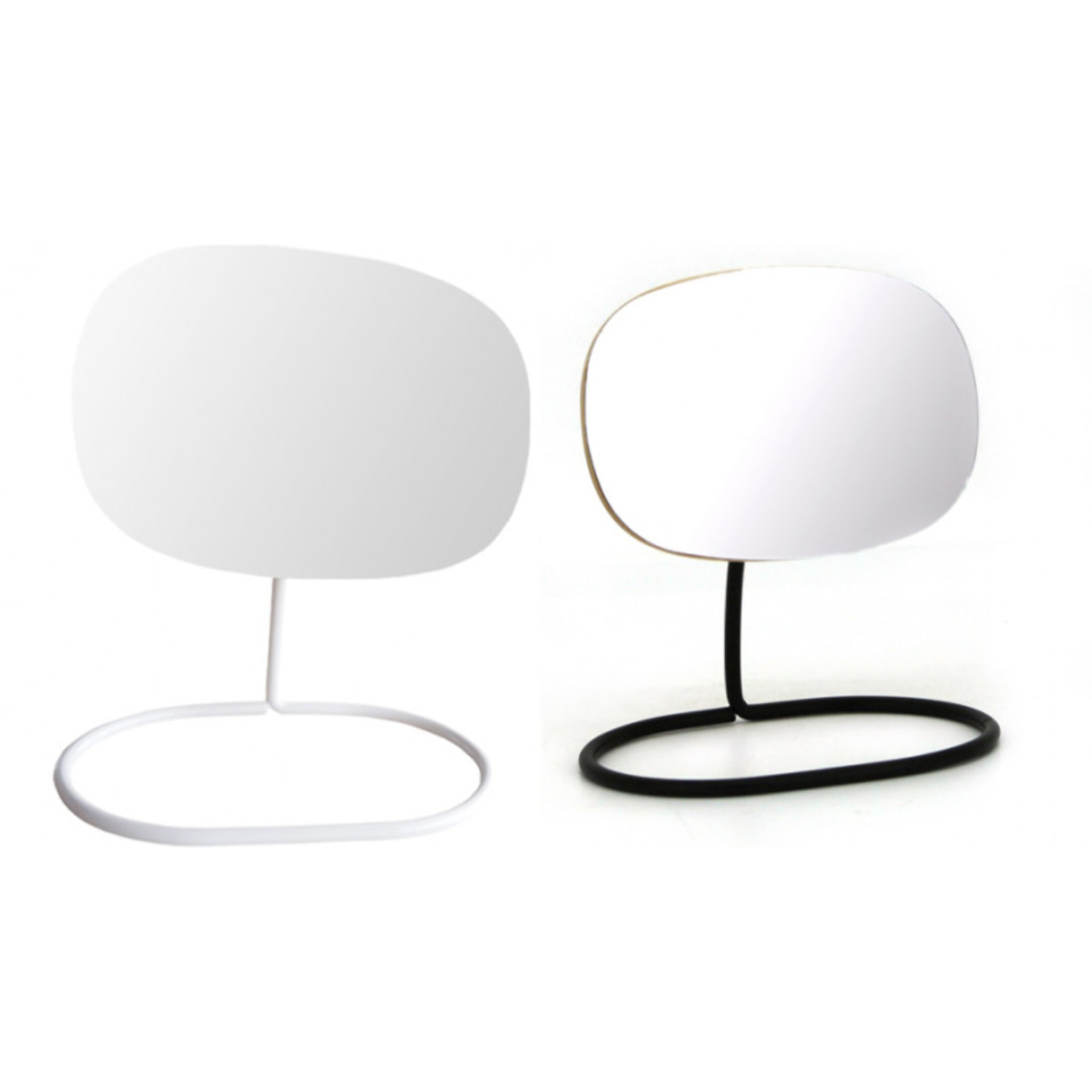 Lot de 2 petits miroirs sur pied inclinables/détachables en bois et métal - ZOOM