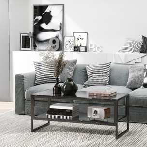 Table Basse Style Moderne avec 2 Étagères 106 x 50 x 47 cm Noir