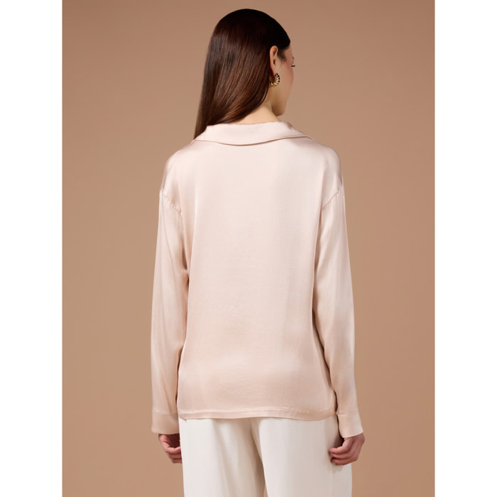 Oltre - Blusa in raso con scollatura a V - Rosa